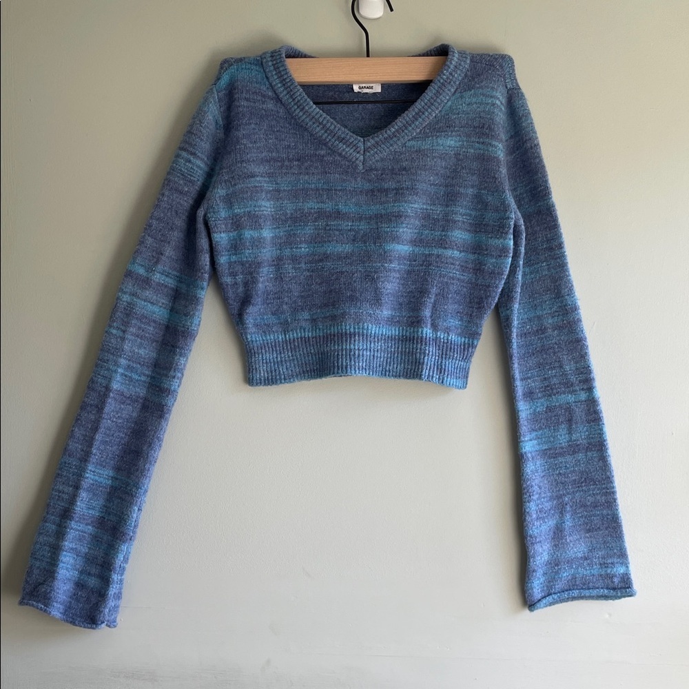 Blue Striped V-Neck Sweater